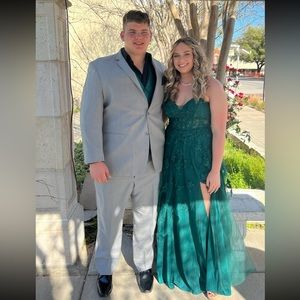 Green prom dress with floral detail